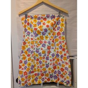Pepper mayo Floral Mini Dress Colorful Flowers Strapless‎ Party Dress A1